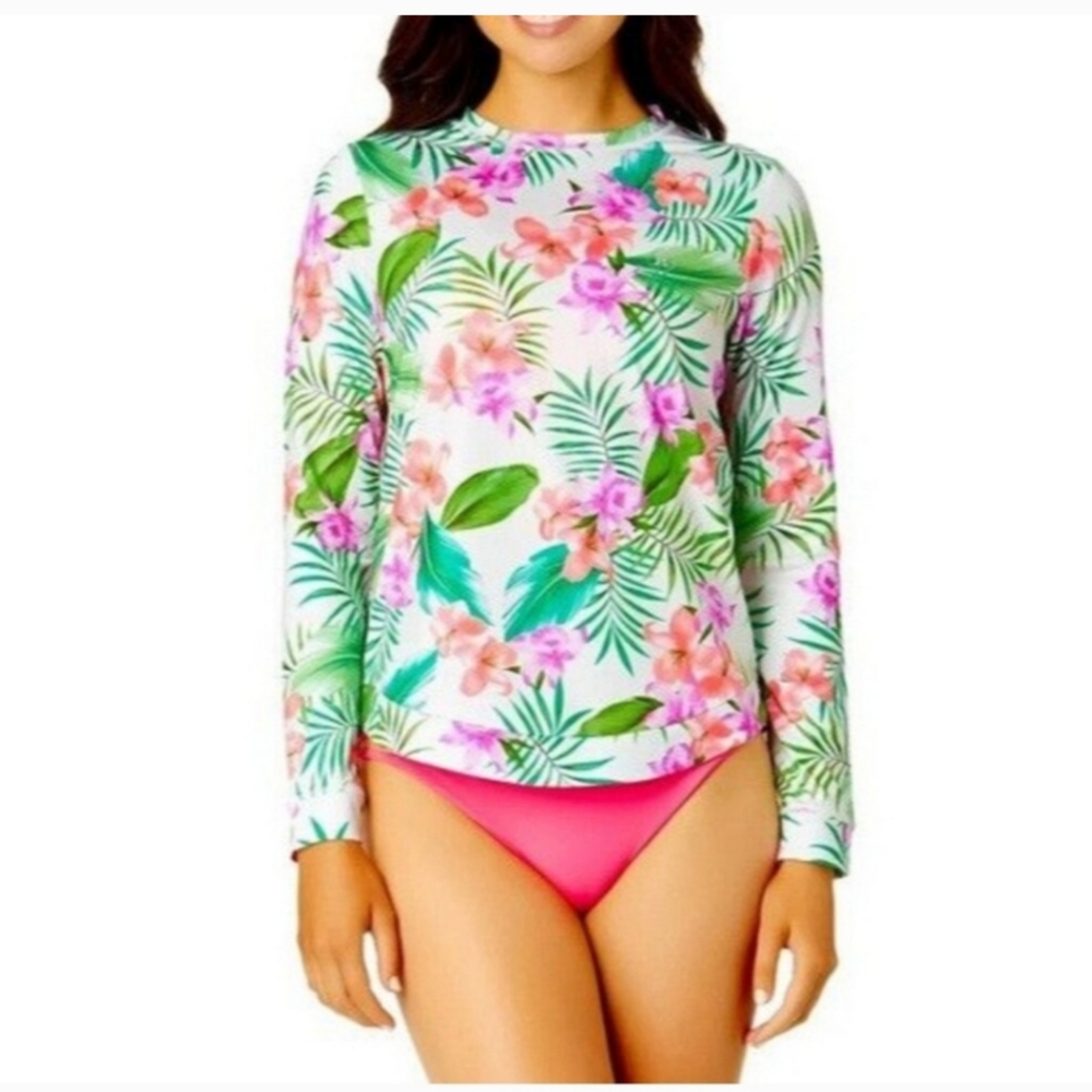 NWT Hurley Swimwear Long Sleeve Sun Shirt Rash Guard White Floral Size XXL